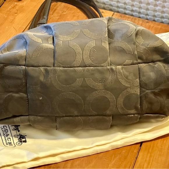 Coach Bags Gray Fabric Coach Symbol Printed Purse With Leather And